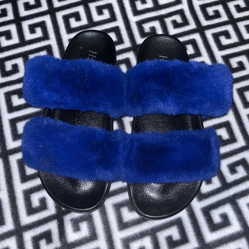 Royal blue fur slides